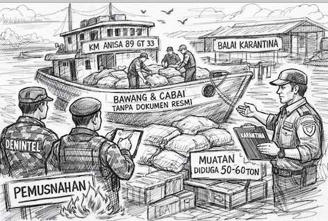 Kapal Bermuatan Puluhan Ton Bawang dan Cabai Diduga Ilegal Diamankan di Riau